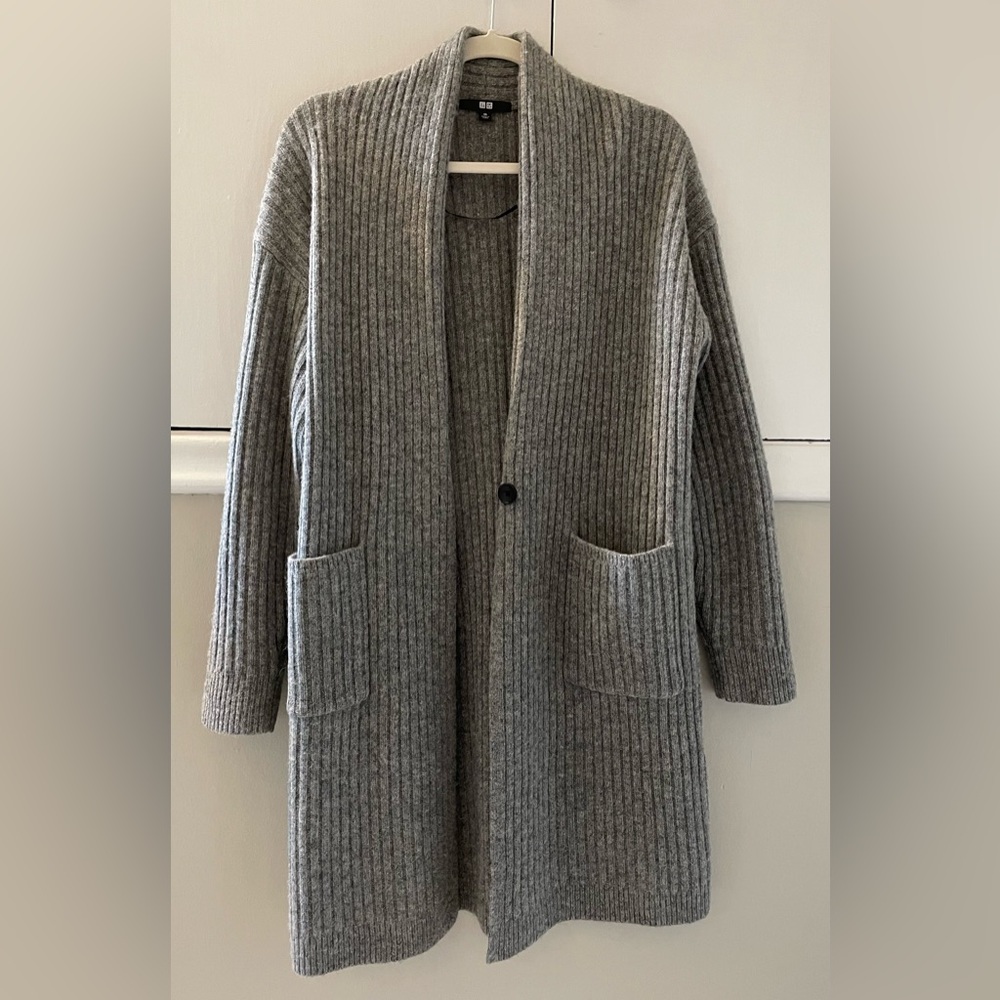Uniqlo Grey Wool Long Cardigan, XS